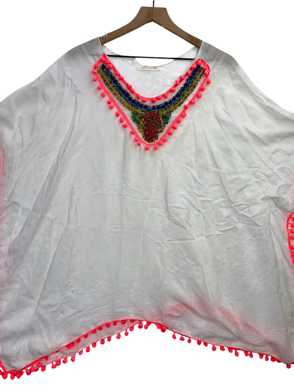 Boho Beach Beaded Shawl Poncho Style Top Lightweight Viscose Coastal Vacation